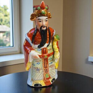 Vintage 6.5” Chinese Porcelain Lu Xing Figurine – Hand Painted God of Prosperity